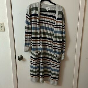 Hippie Rose Multi Color Stripe Open Front Maxi Cardigan Size Medium